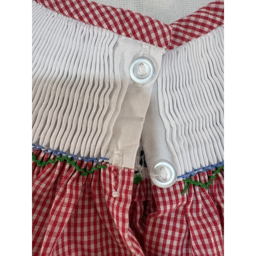 Southern Smocked Holiday Christmas Red/White Dress Santa & Elves Size 6 Months